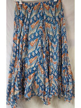 Reba Maxi Midi Skirt Size Large Boho Prairie Orange Watercolor Full Cotton Skirt
